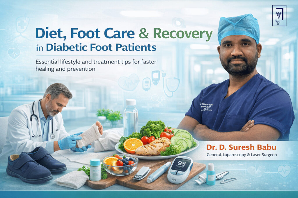 Diet , foot care & recovery in diabetic foot patients image
